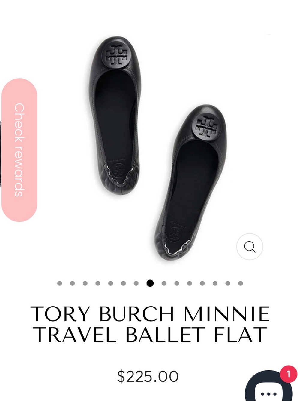 TORY BURCH MINNIE TRAVEL BALLET FLAT Black Leather Size 6.5